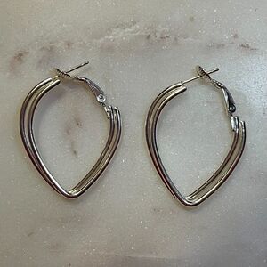 Vintage Y2K Silver Tone Pear Shaped Hoop Earrings